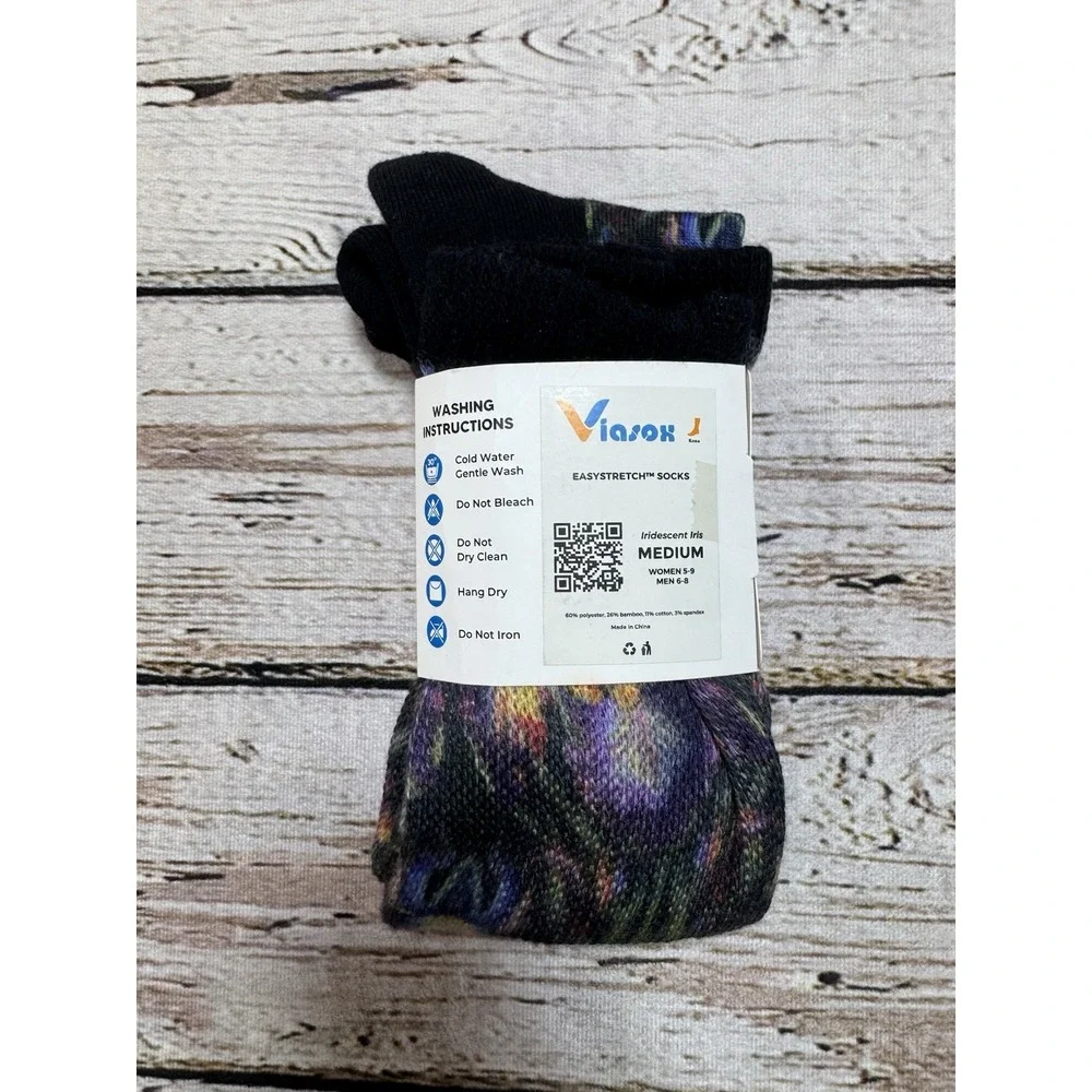 NEW Viasox Easy Stretch Diabetic Socks Iris Floral Design Medium Women's 5-9